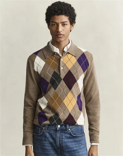 Gant - Superdefine Lambwool Argyle Polo - Light Brown Melange